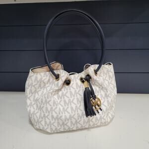 Michael Michael Kors Coated Canvas Bucket Bag Logo Printed Gold Hardware